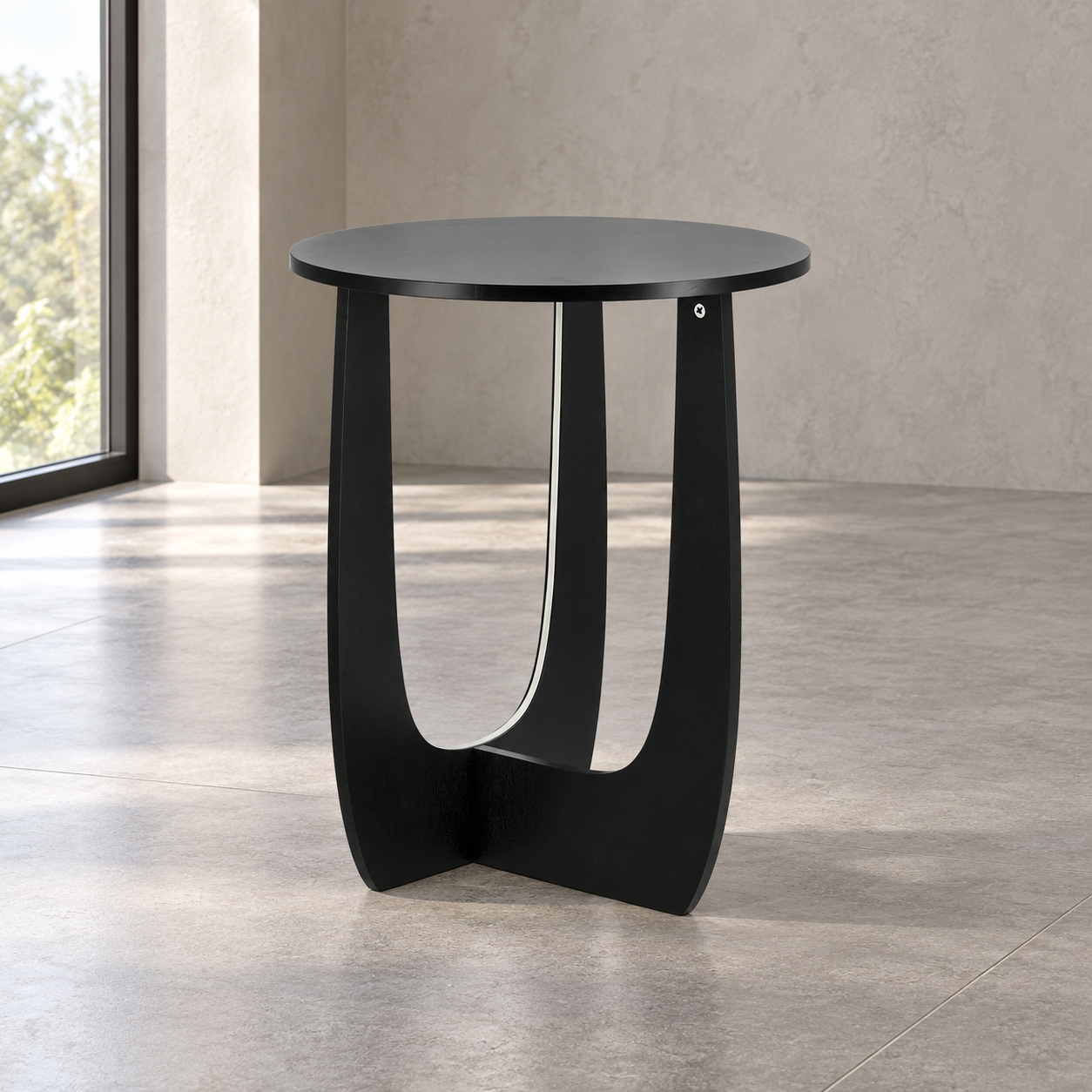Tavolino Myros tondo nero in MDF con luce LED fredda