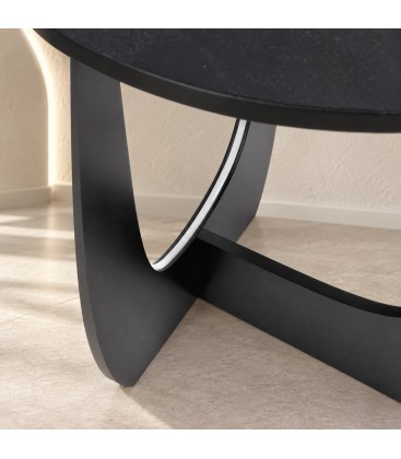 Tavolino Myros tondo nero in MDF con luce LED fredda