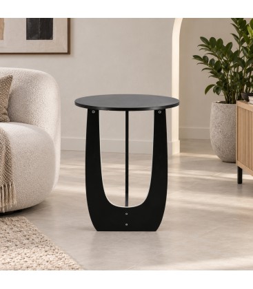 Tavolino Myros tondo nero in MDF con luce LED fredda