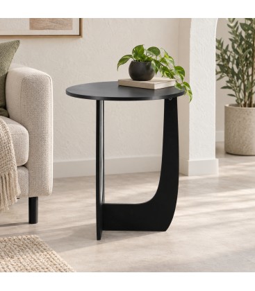 Tavolino Myros tondo nero in MDF con luce LED fredda