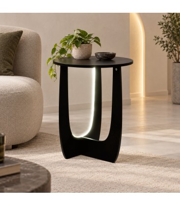 Tavolino Myros tondo nero in MDF con luce LED fredda