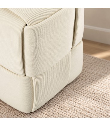 Pouf Orlyn quadrato intrecciato avorio altezza 40 cm con rivestimento effetto velluto