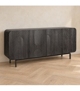 Credenza 4 ante Orissa nera in legno di mango