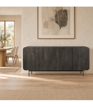 Credenza 4 ante Orissa nera in legno di mango