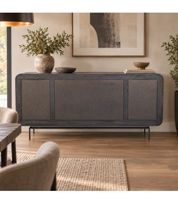 Credenza 4 ante Orissa nera in legno di mango