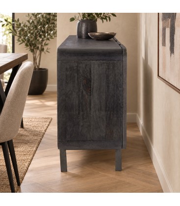 Credenza 4 ante Orissa nera in legno di mango
