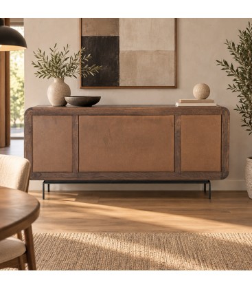 Credenza 4 ante Orissa naturale con struttura in legno di mango