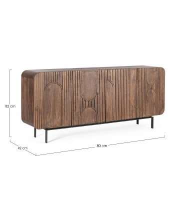 Credenza 4 ante Orissa naturale con struttura in legno di mango