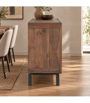 Credenza 4 ante Orissa naturale con struttura in legno di mango
