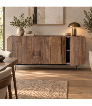 Credenza 4 ante Orissa naturale con struttura in legno di mango