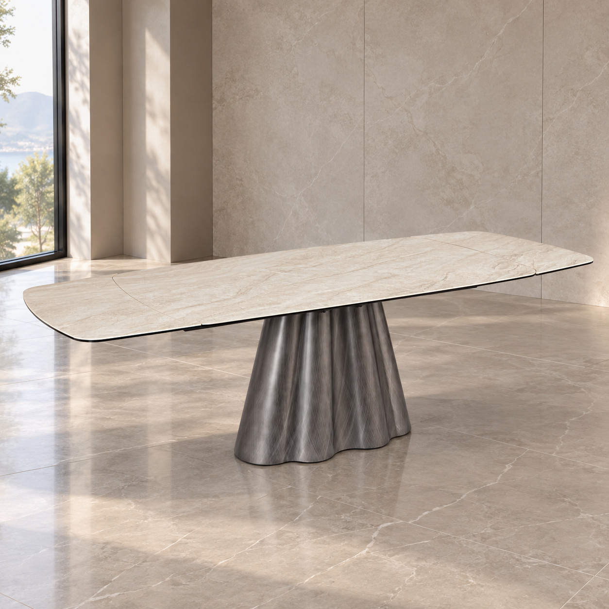 Tavolo allungabile Mirvana con piano in ceramica effetto sabbia