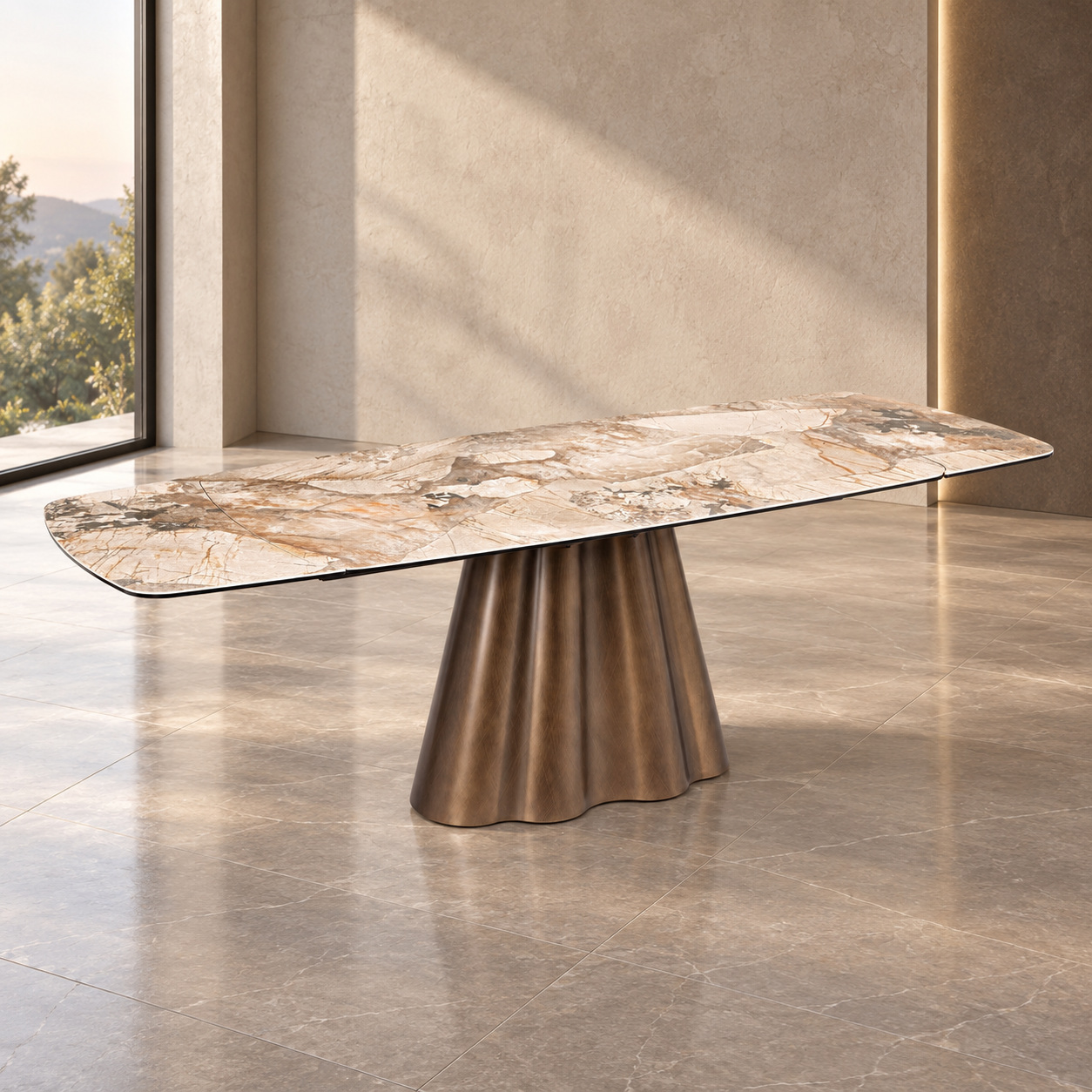 Tavolo allungabile Mirvana con piano in ceramica effetto Patagonia