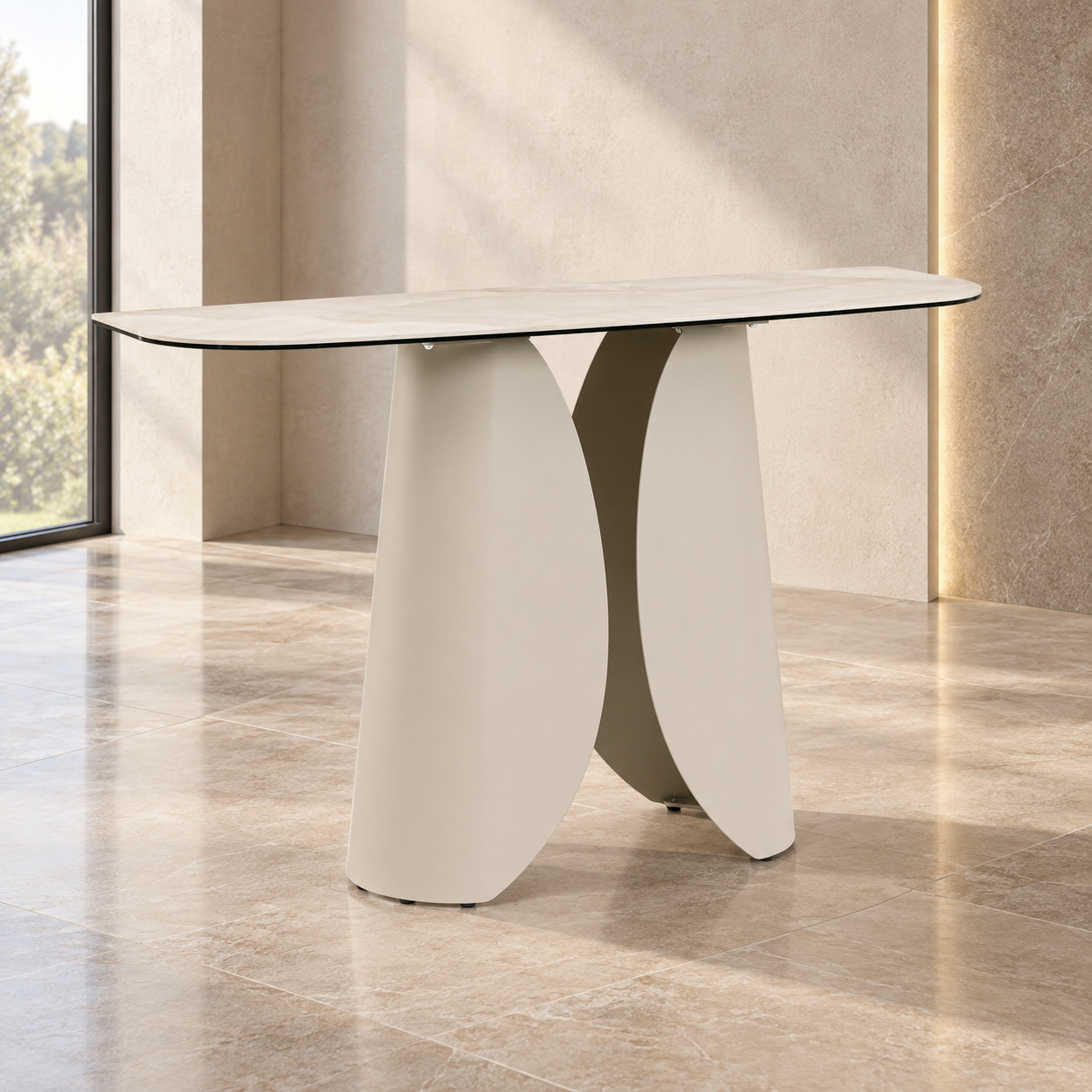 Consolle Ardis beige chiaro con piano in ceramica effetto onice
