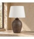 Lampada da tavolo Linea con paralume bianco e base in teak riciclato