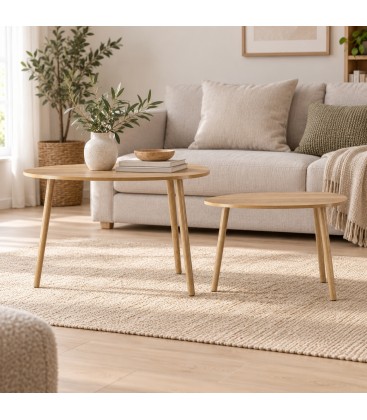 Set di 2 tavolini Jofrid irregolari naturale con gambe in legno di pino