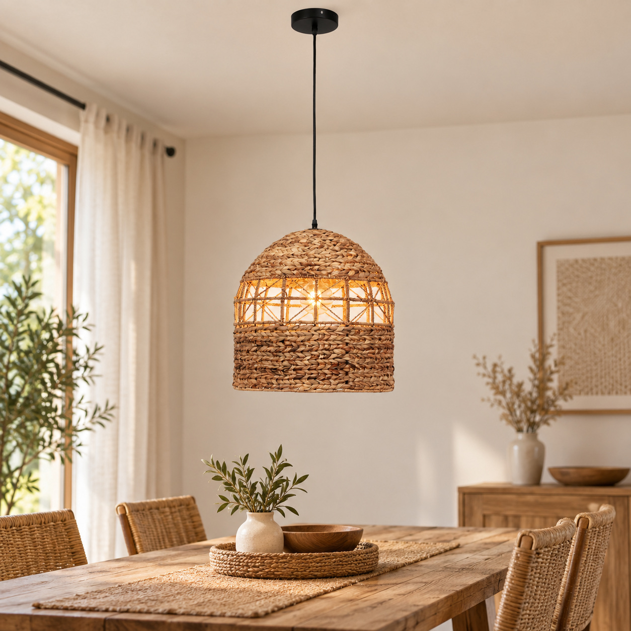 Lampadario Malawi naturale in giacinto d acqua con attacco E27