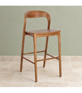 Sgabello da bar Miley naturale in legno di teak