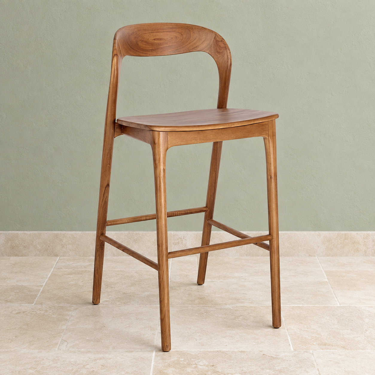 Sgabello da bar Miley naturale in legno di teak