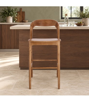 Sgabello da bar Miley naturale in legno di teak