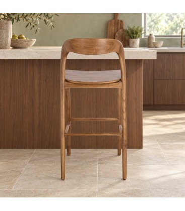 Sgabello da bar Miley naturale in legno di teak