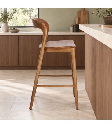 Sgabello da bar Miley naturale in legno di teak