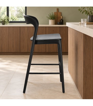 Sgabello da bar Miley nero in legno di teak