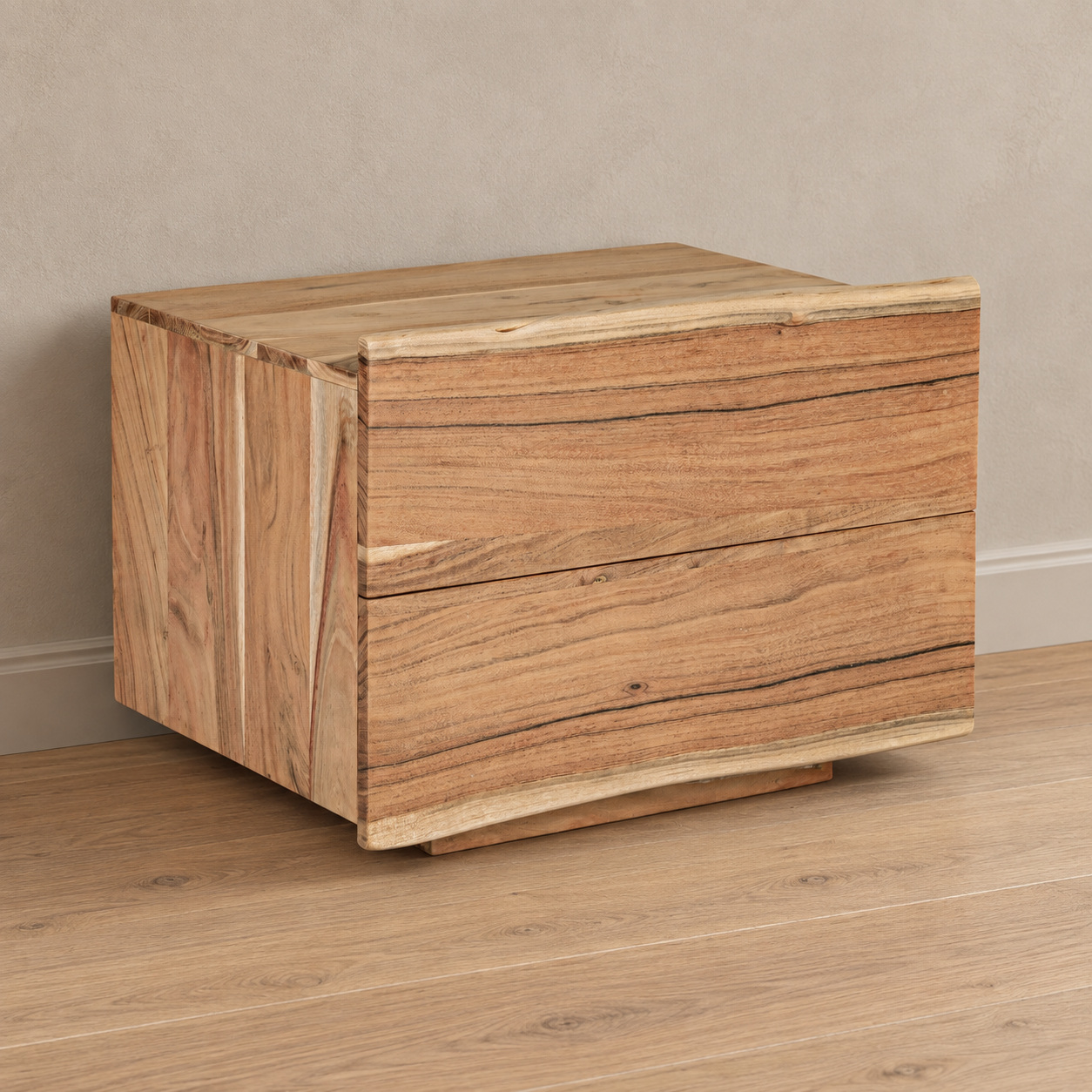 Comodino 2 cassetti Aron in legno di acacia