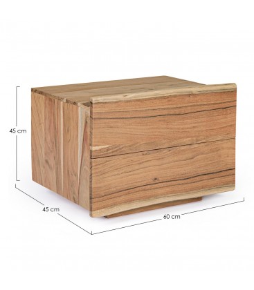 Comodino 2 cassetti Aron in legno di acacia