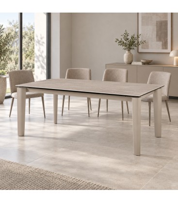 Tavolo allungabile Asiri beige con piano effetto travertino