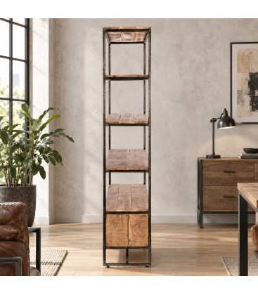 Libreria Elmer in legno di acacia con 4 cassetti
