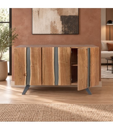 Credenza 3 ante Aron con struttura in legno di acacia