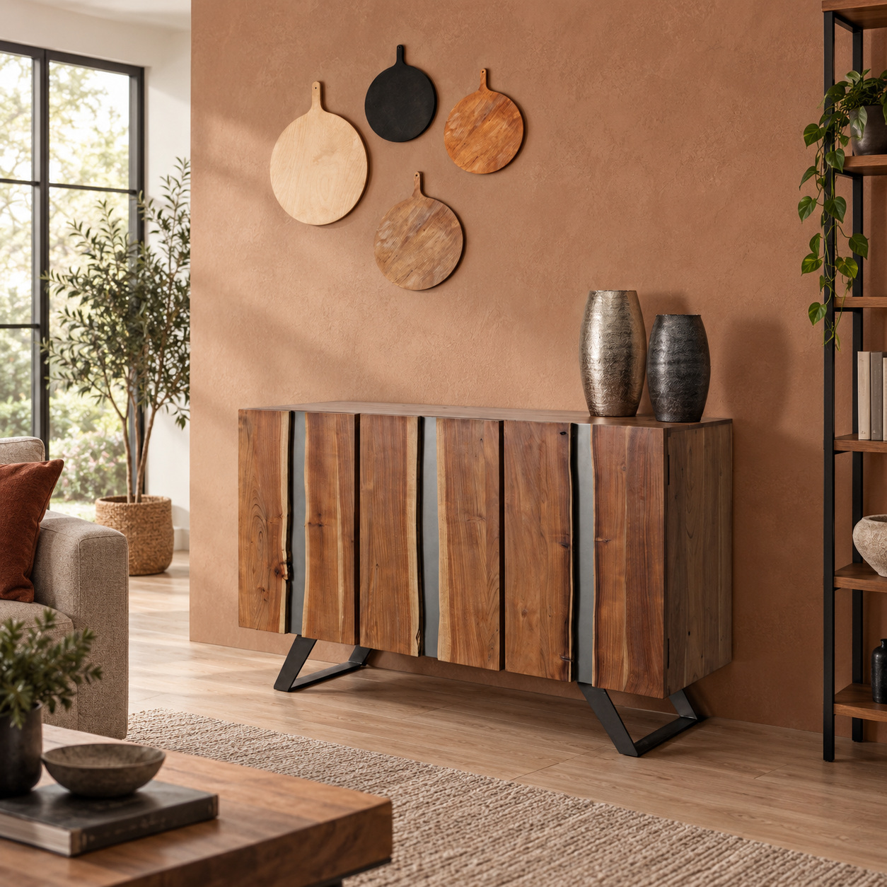 Credenza 3 ante Aron con struttura in legno di acacia