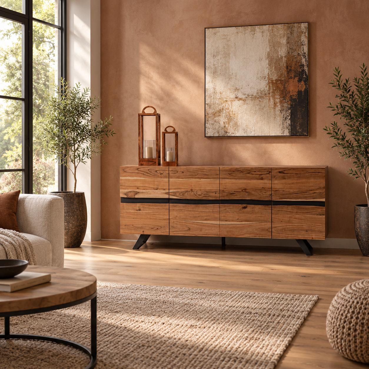 Credenza 4 ante Aron con struttura in legno di acacia