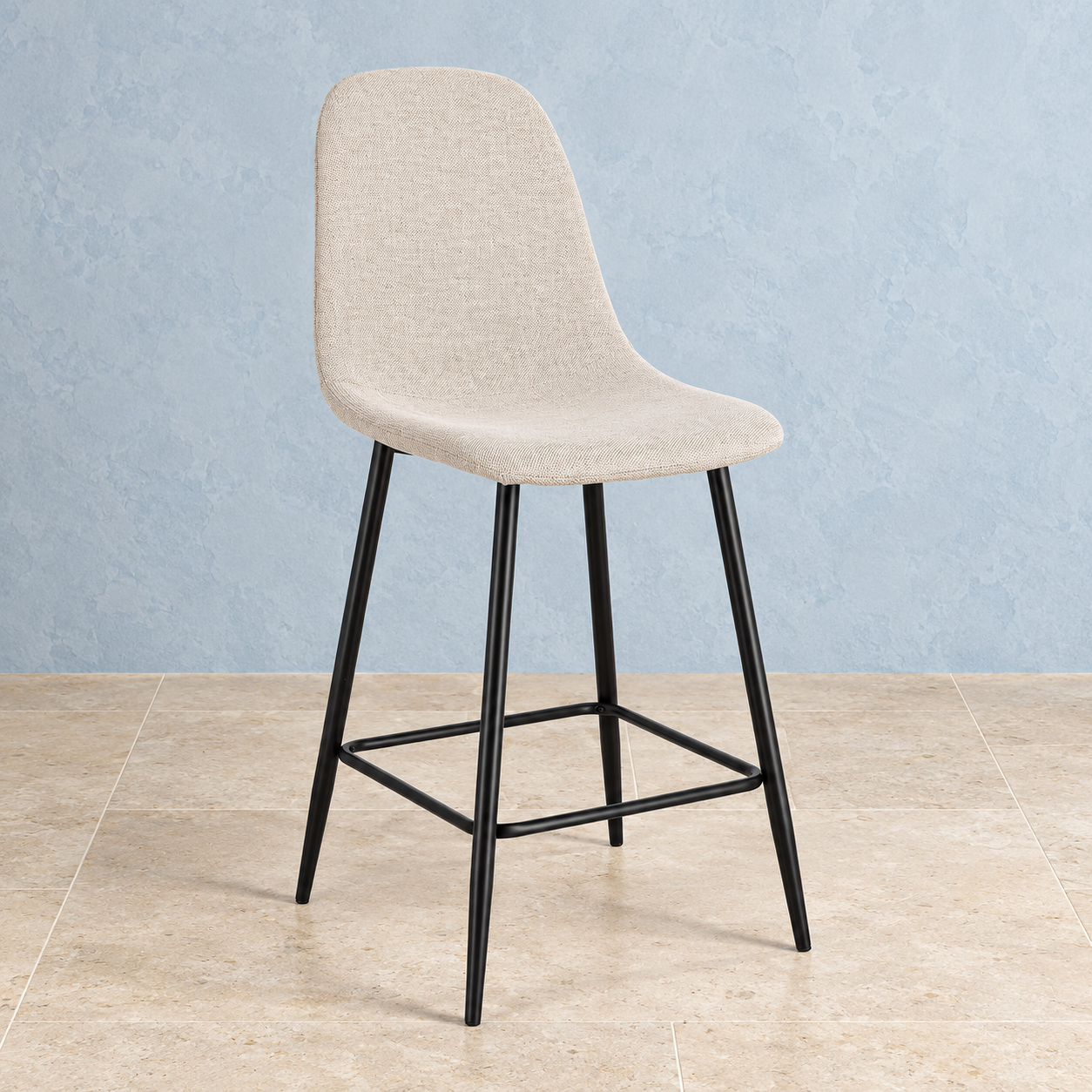 Sgabello da cucina New Irelia nero e beige con rivestimento in poliestere
