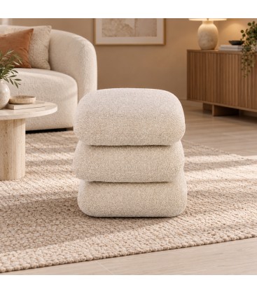 Pouf Antara beige con rivestimento effetto bouclé