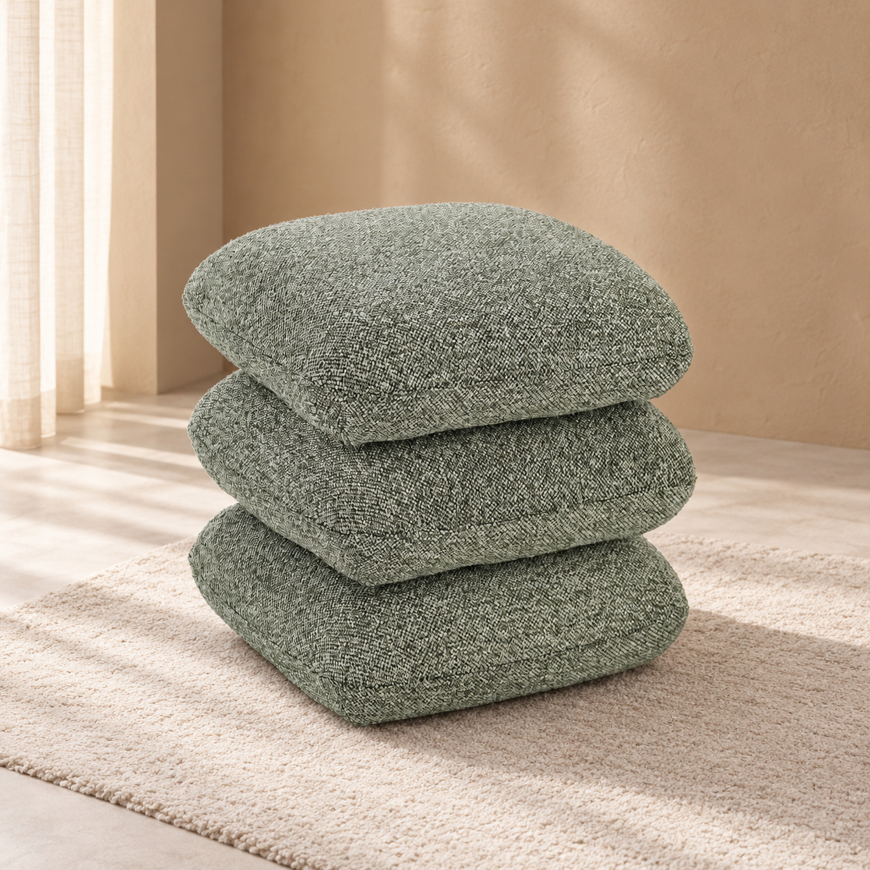 Pouf Antara verde con rivestimento effetto bouclé