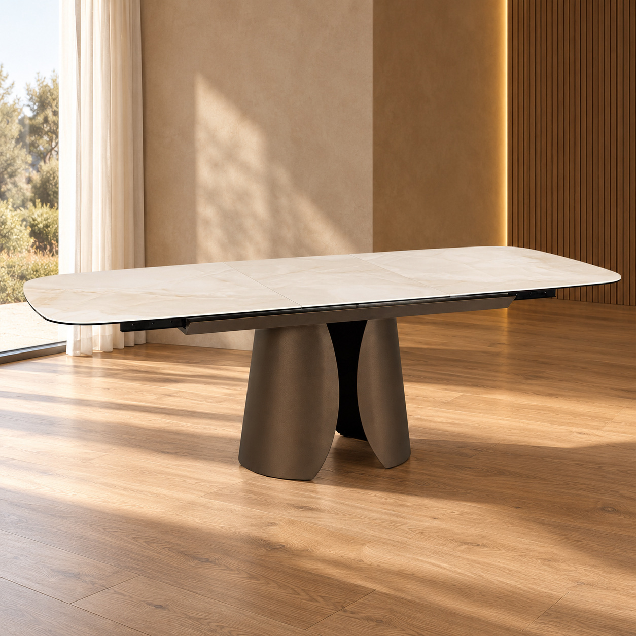 Tavolo allungabile Ardis bronzo con piano effetto onice
