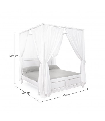 Letto matrimoniale Colette in legno di mango con tende in cotone