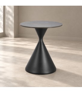 Tavolino Joona diametro 50 cm nero con piano in gres porcellanato
