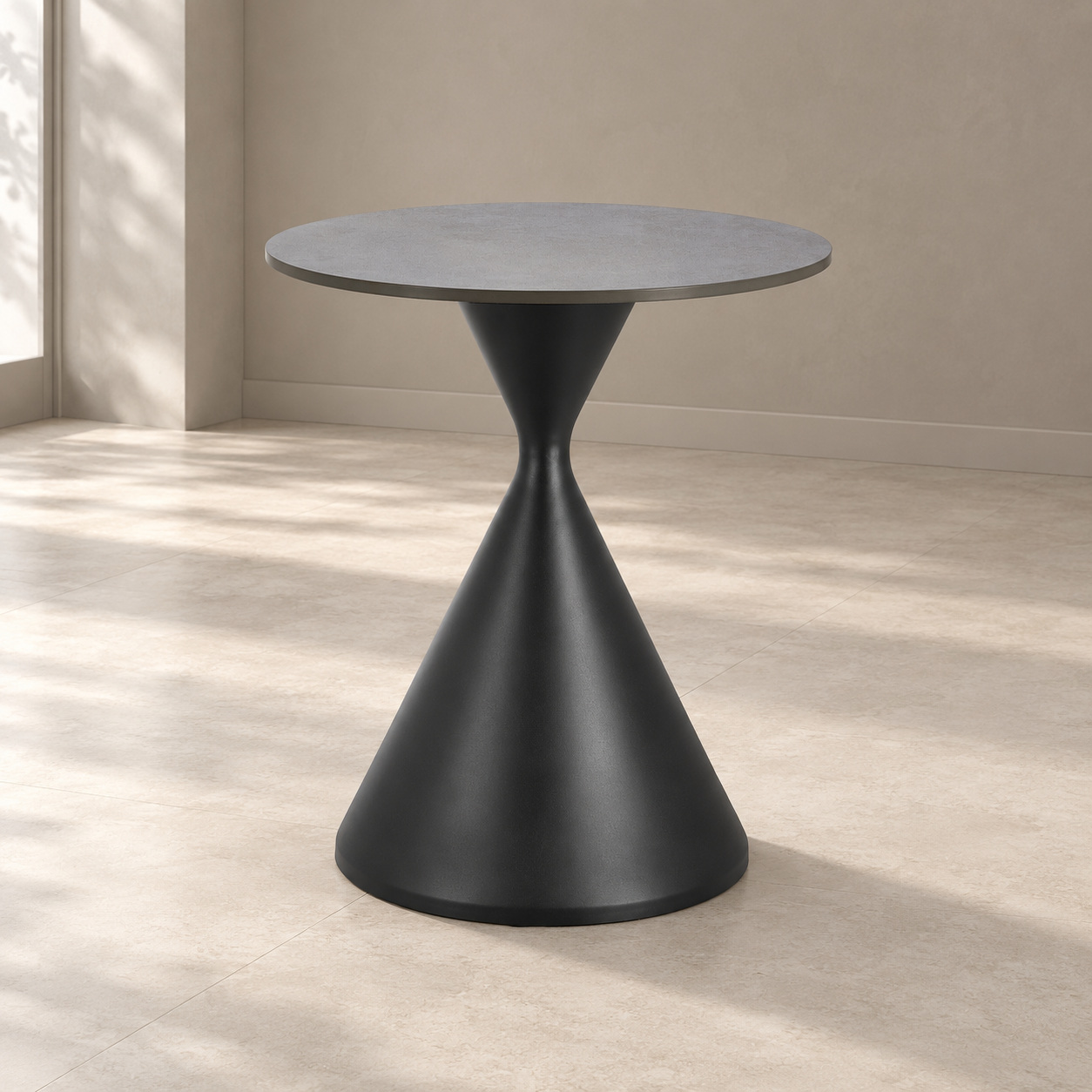 Tavolino Joona diametro 50 cm nero con piano in gres porcellanato