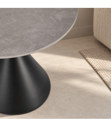 Tavolino Joona diametro 50 cm nero con piano in gres porcellanato