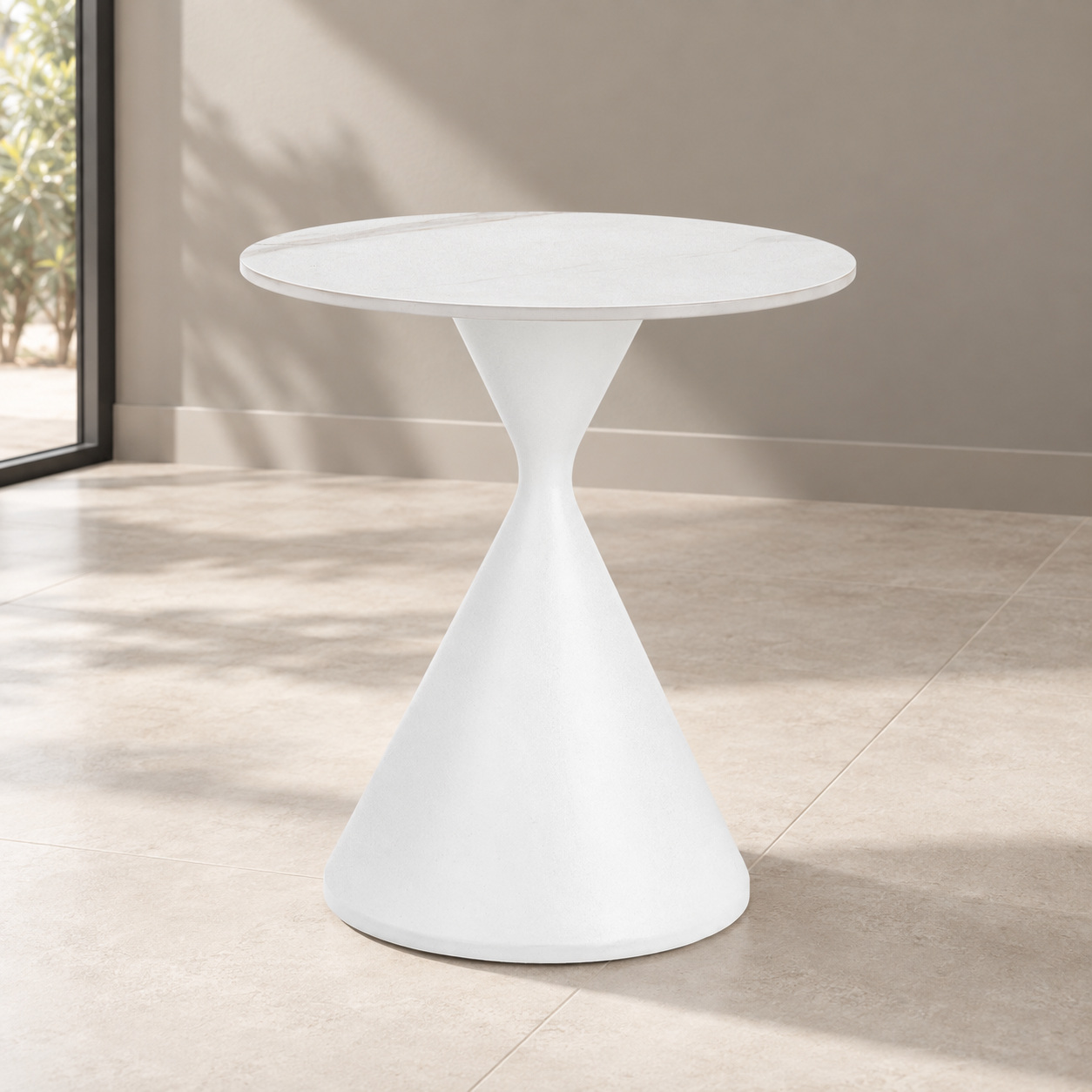 Tavolino Joona diametro 50 cm bianco con piano in gres porcellanato