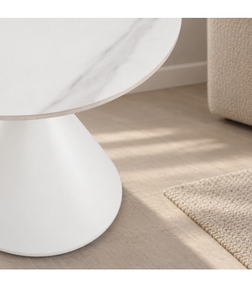 Tavolino Joona diametro 50 cm bianco con piano in gres porcellanato