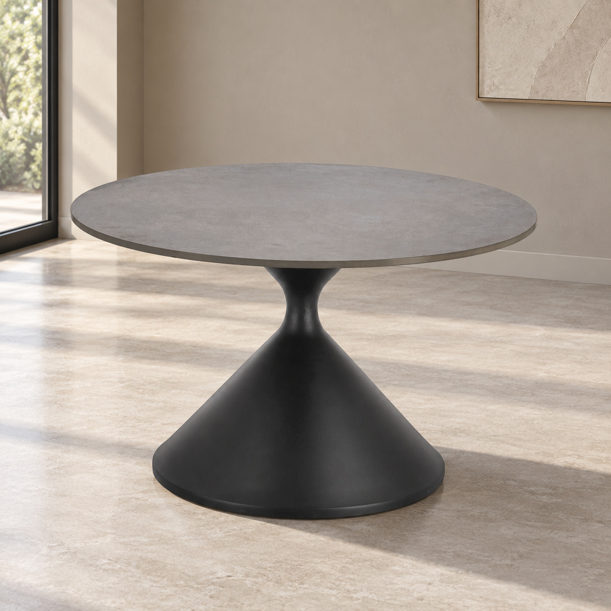 Tavolino Joona diametro 70 cm nero con piano in gres porcellanato
