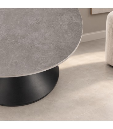 Tavolino Joona diametro 70 cm nero con piano in gres porcellanato