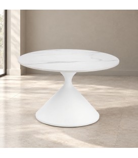 Tavolino Joona diametro 70 cm bianco con piano in gres porcellanato
