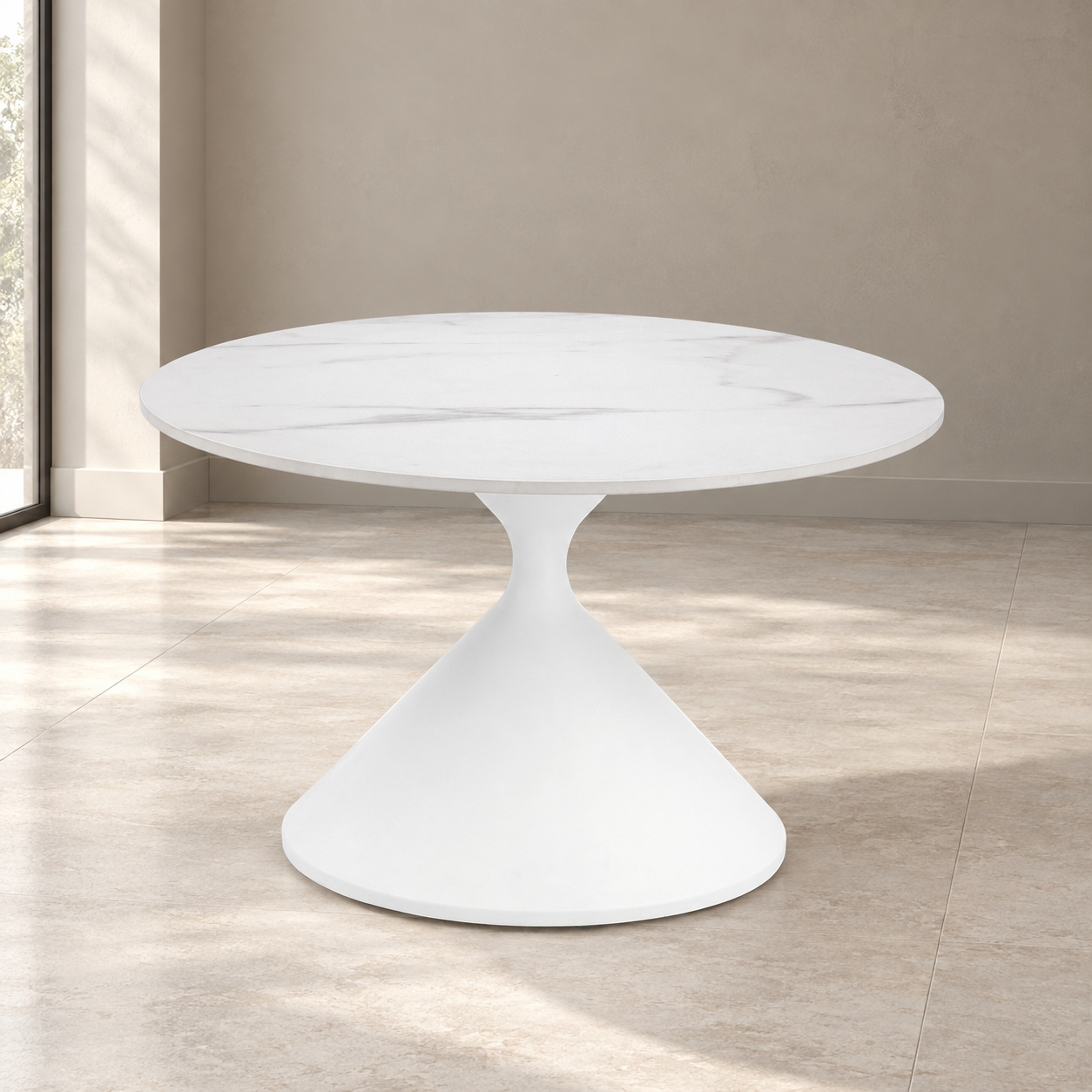 Tavolino Joona diametro 70 cm bianco con piano in gres porcellanato