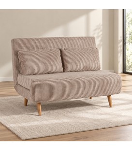 Divano letto 2 posti Walker beige con rivestimento effetto velluto