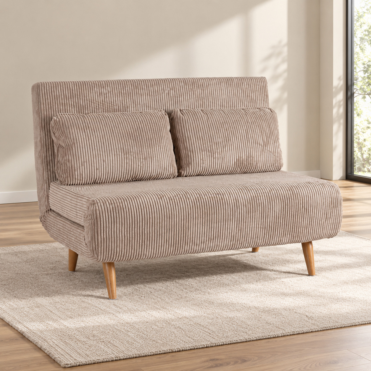 Divano letto 2 posti Walker beige con rivestimento effetto velluto