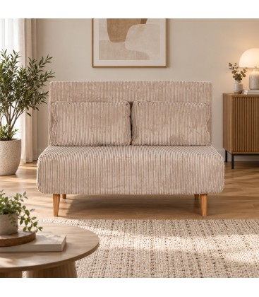 Divano letto 2 posti Walker beige con rivestimento effetto velluto
